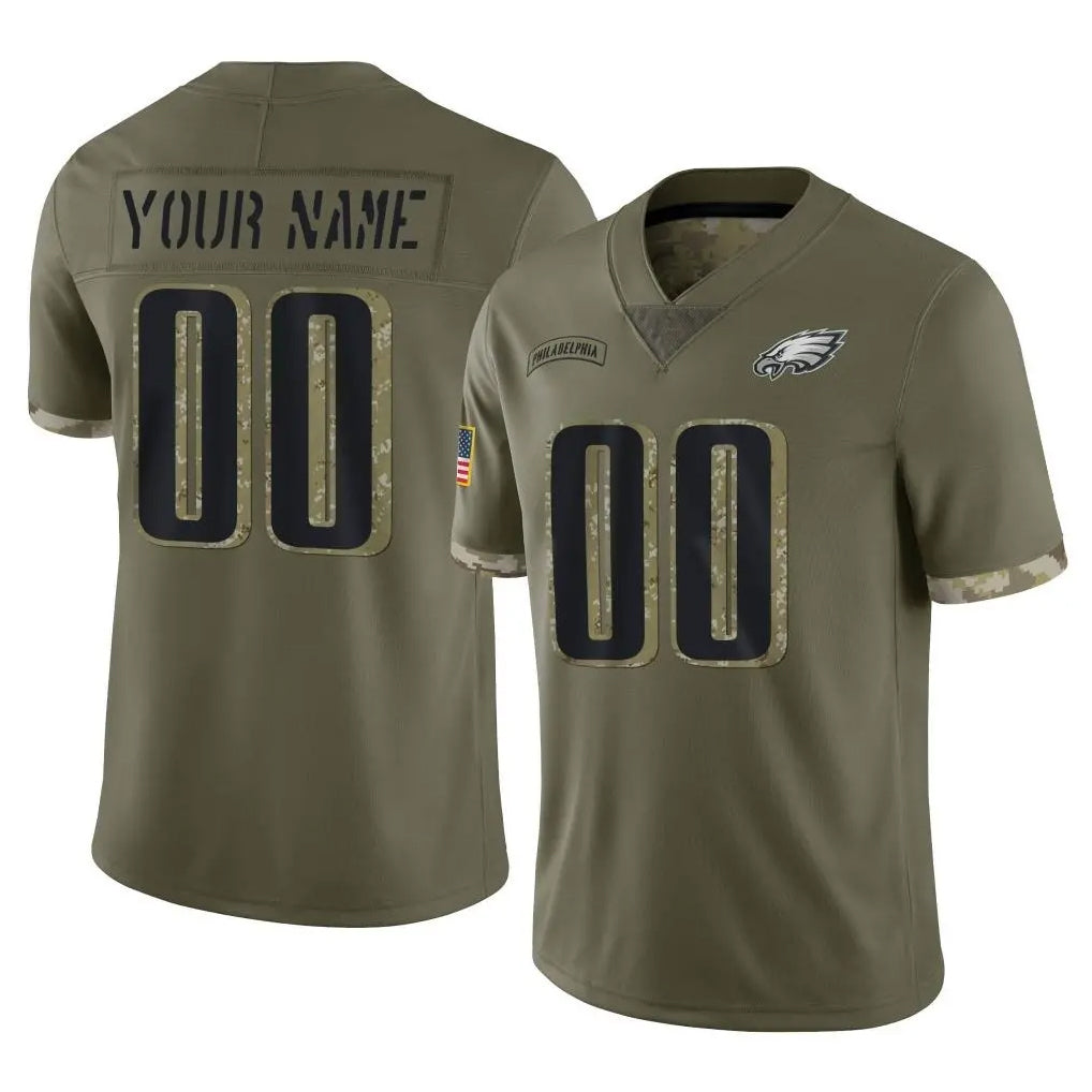 Perkns Custom P.Eagles Olive Salute To Service Limited Any Name & Numbers Stitched Jerseys