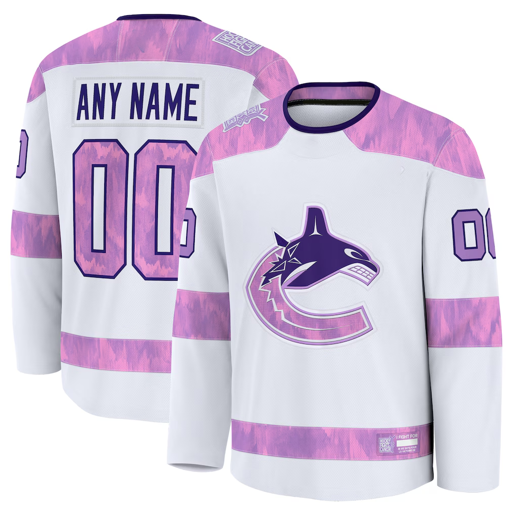 Perkns Custom V.Canucks White 2024 Hockey Fights Cancer Practice Jerseys