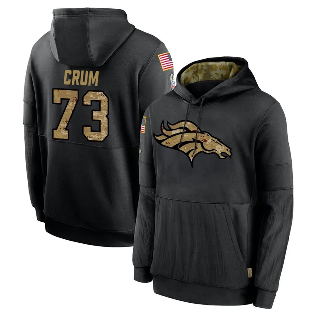 Perkns D.Broncos #73 Frank Crum Player Black Salute to Service Pullover Hoodies Limited Stitched Jerseys