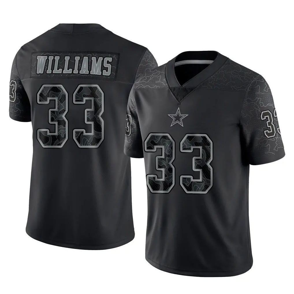 Perkns D.Cowboys #33 Javonte Williams Player Black Limited Reflective Home Game Stitched Jerseys