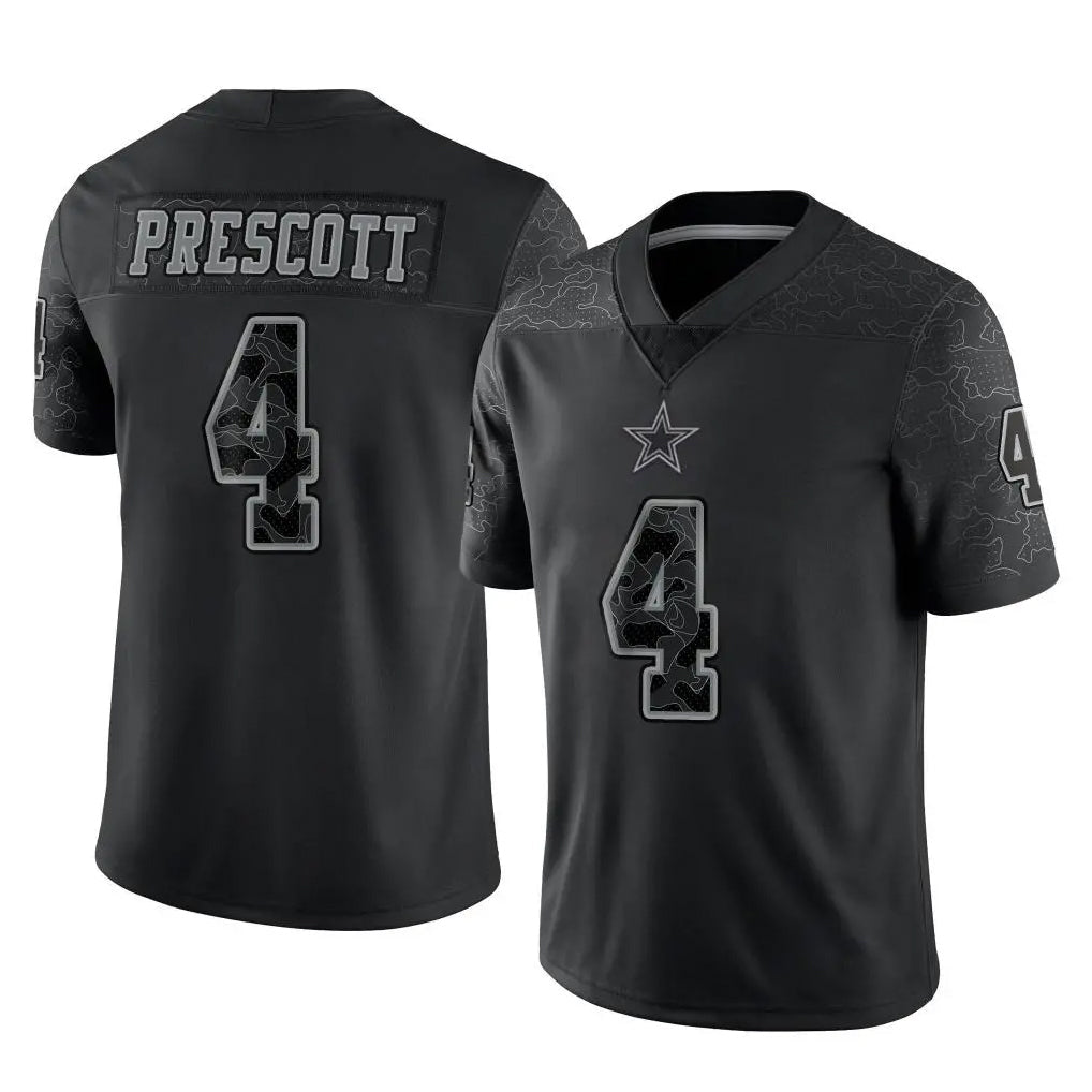 Perkns D.Cowboys #4 Dak Prescott Player Black Limited Reflective Home Game Stitched Jerseys