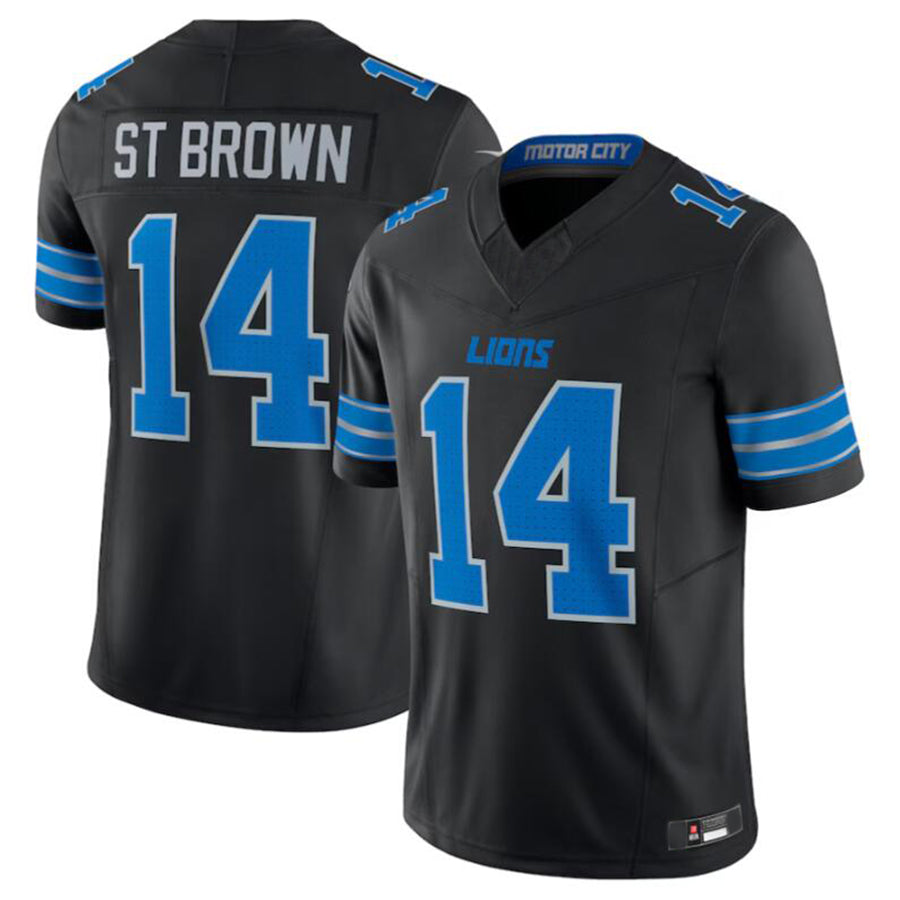 Perkns D.Lions #14 Amon-Ra St. Brown Black 2nd Alternate Vapor F.U.S.E. Limited Jersey Stitched Stitched Jerseys