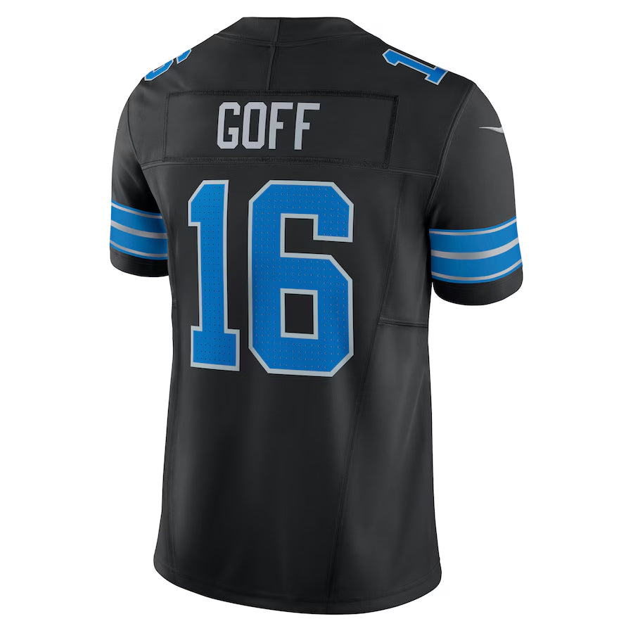 Perkns D.Lions #16 Jared Goff Player Black Vapor F.U.S.E. Limited Stitched Jerseys
