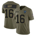 Perkns D.Lions #16 Jared Goff Player Olive 2025 Salute To Service Limited Home Game Stitched Jerseys