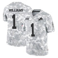 Perkns D.Lions #1 Jameson Williams Player Arctic Camo Salute To Service Limited Stitched Jerseys