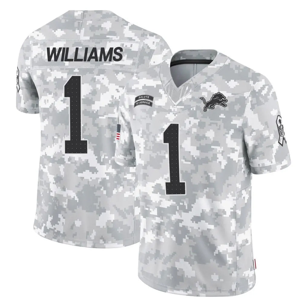 Perkns D.Lions #1 Jameson Williams Player Arctic Camo Salute To Service Limited Stitched Jerseys