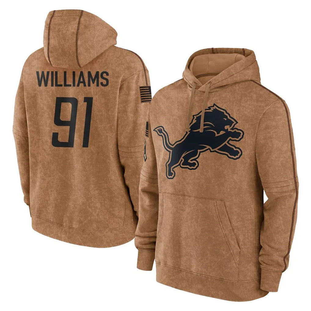 Perkns D.Lions #91 Tyleik Williams Player Brown Salute to Service Hoodies Limited Game Stitched Jerseys