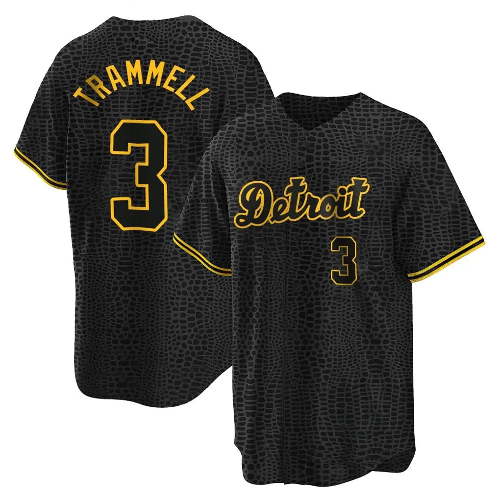 Perkns D.Tigers #3 Alan Trammell Player Black Snake Skin City Home Game Stitched Jerseys