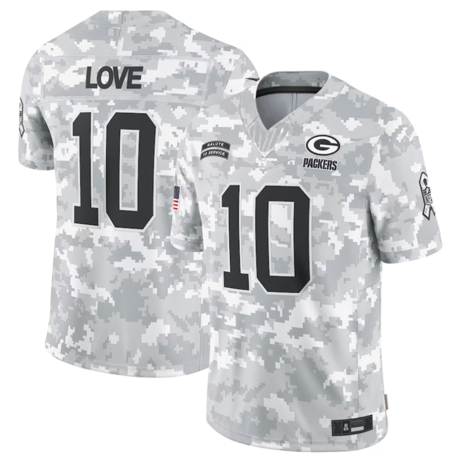 Perkns GB.Packers #10 Jordan Love Player Arctic Camo Salute to Service Limited Stitched Jerseys