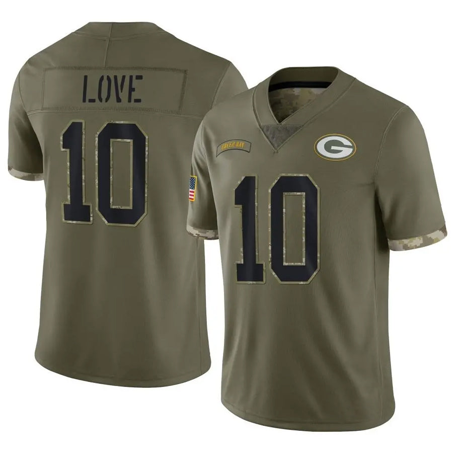 Perkns GB.Packers #10 Jordan Love Player Salute To Service Olive Stitched Jerseys