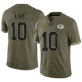 Perkns GB.Packers #10 Jordan Love Player Salute To Service Olive Stitched Jerseys