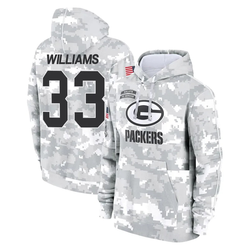 Perkns GB.Packers #33 Evan Williams Player Arctic Camo Salute to Service Hoodies Limited Game Stitched Jerseys