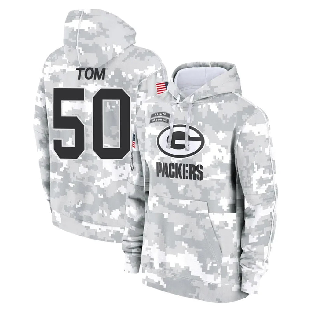 Perkns GB.Packers #50 Zach Tom Player Arctic Camo Salute to Service Hoodies Limited Game Stitched Jerseys