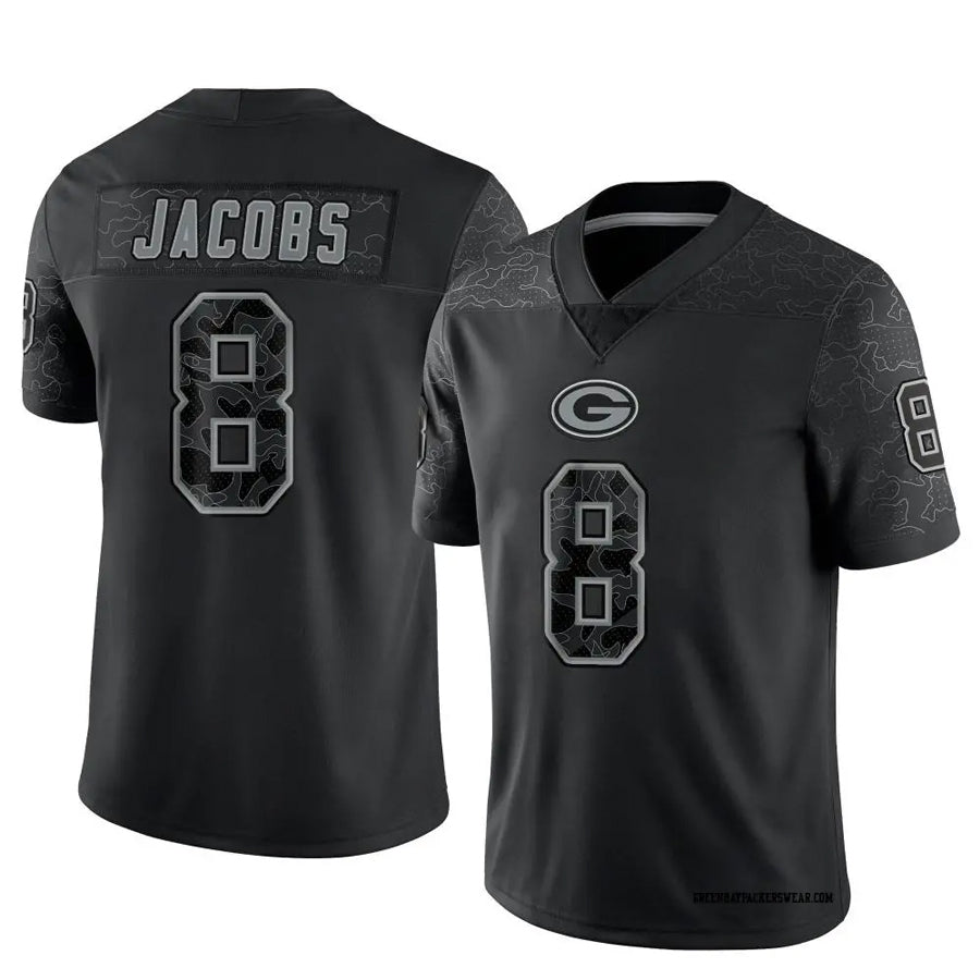 Perkns GB.Packers #8 Josh Jacobs Player Black RFLCTV Limited Stitched Jerseys