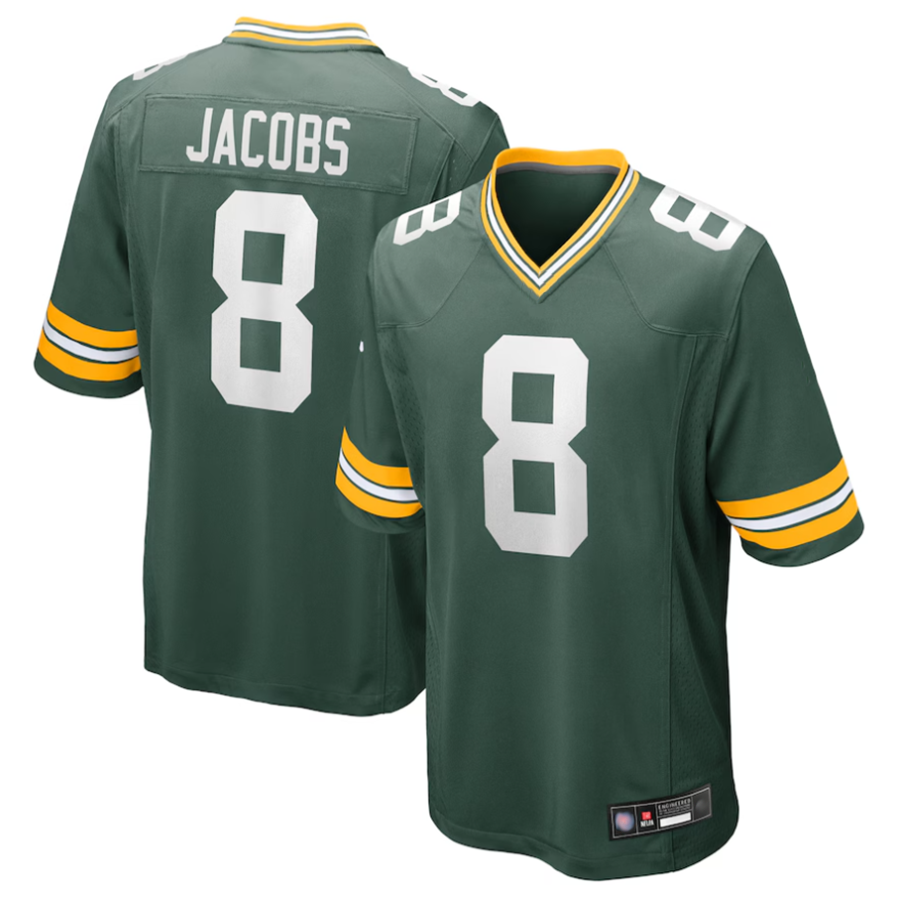 Perkns GB.Packers #8 Josh Jacobs Player Green Replica Game Stitched Jerseys