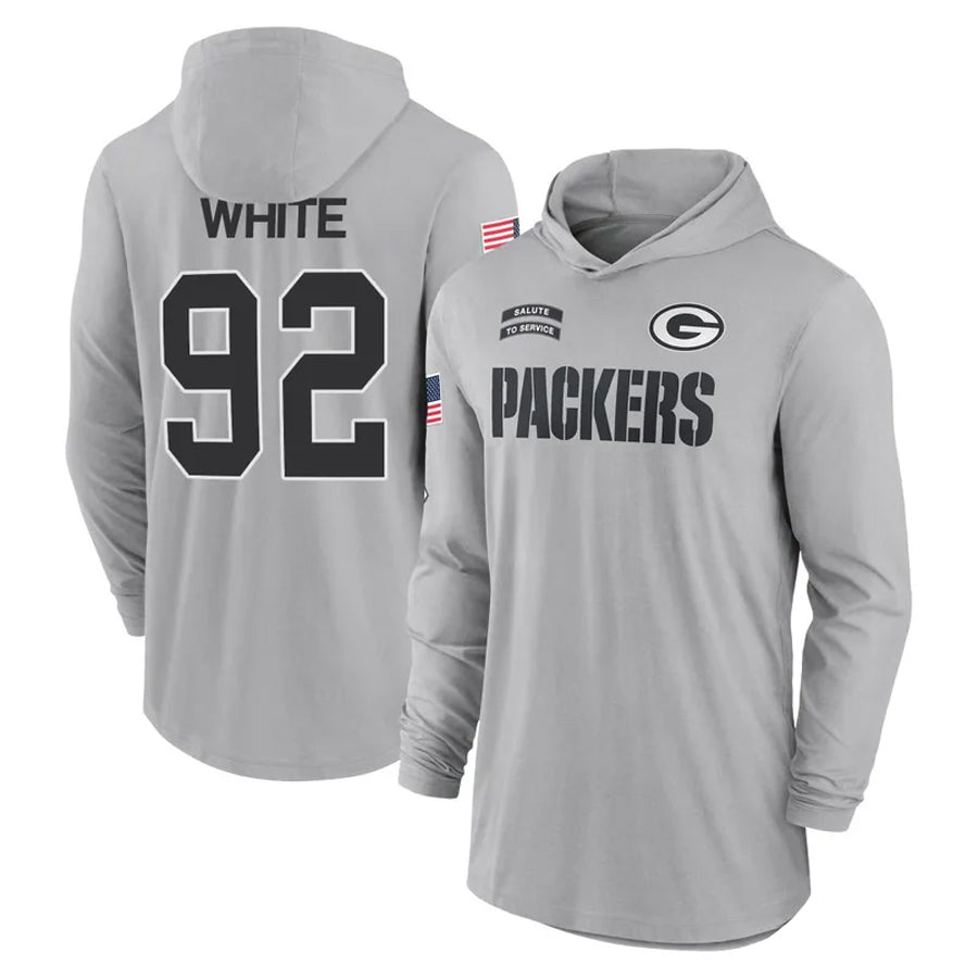 Perkns GB.Packers #92 Reggie White Player Gray Hoodies Game Stitched Jerseys