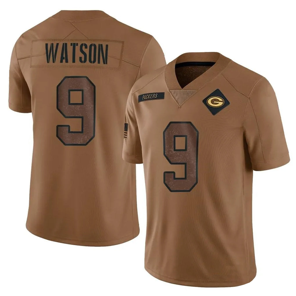 Perkns GB.Packers #9 Christian Watson Player Brown Salute To Service Limited Stitched Jerseys