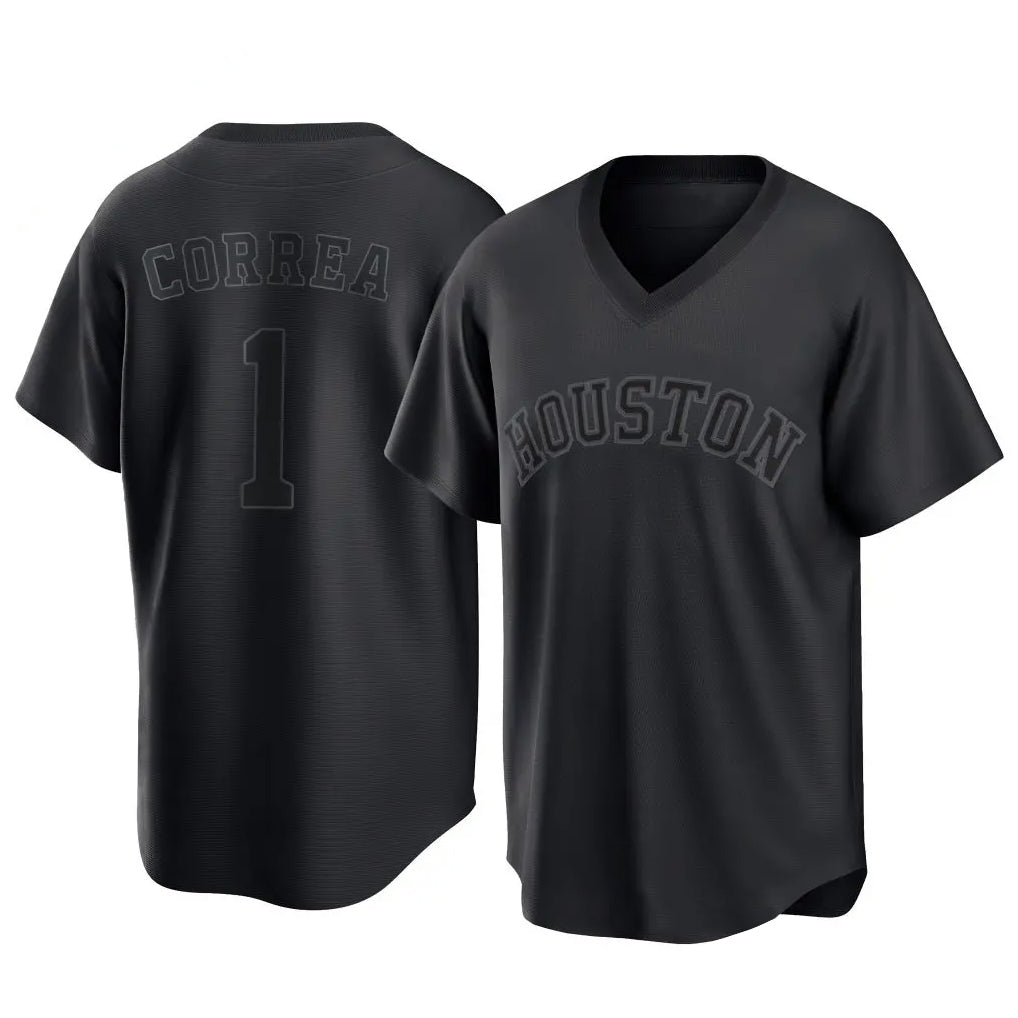 Perkns H.Astros #1 Carlos Correa Player Black Fashion T-shirt Home Game Stitched Jerseys