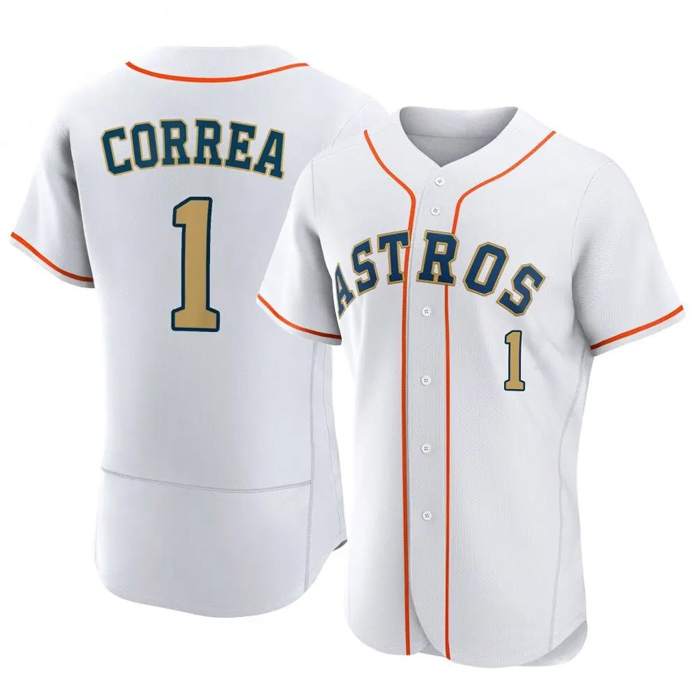 Perkns H.Astros #1 Carlos Correa Player Gold Collection Limited Elite Home Stitched Jerseys