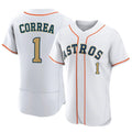 Perkns H.Astros #1 Carlos Correa Player Gold Collection Limited Elite Home Stitched Jerseys