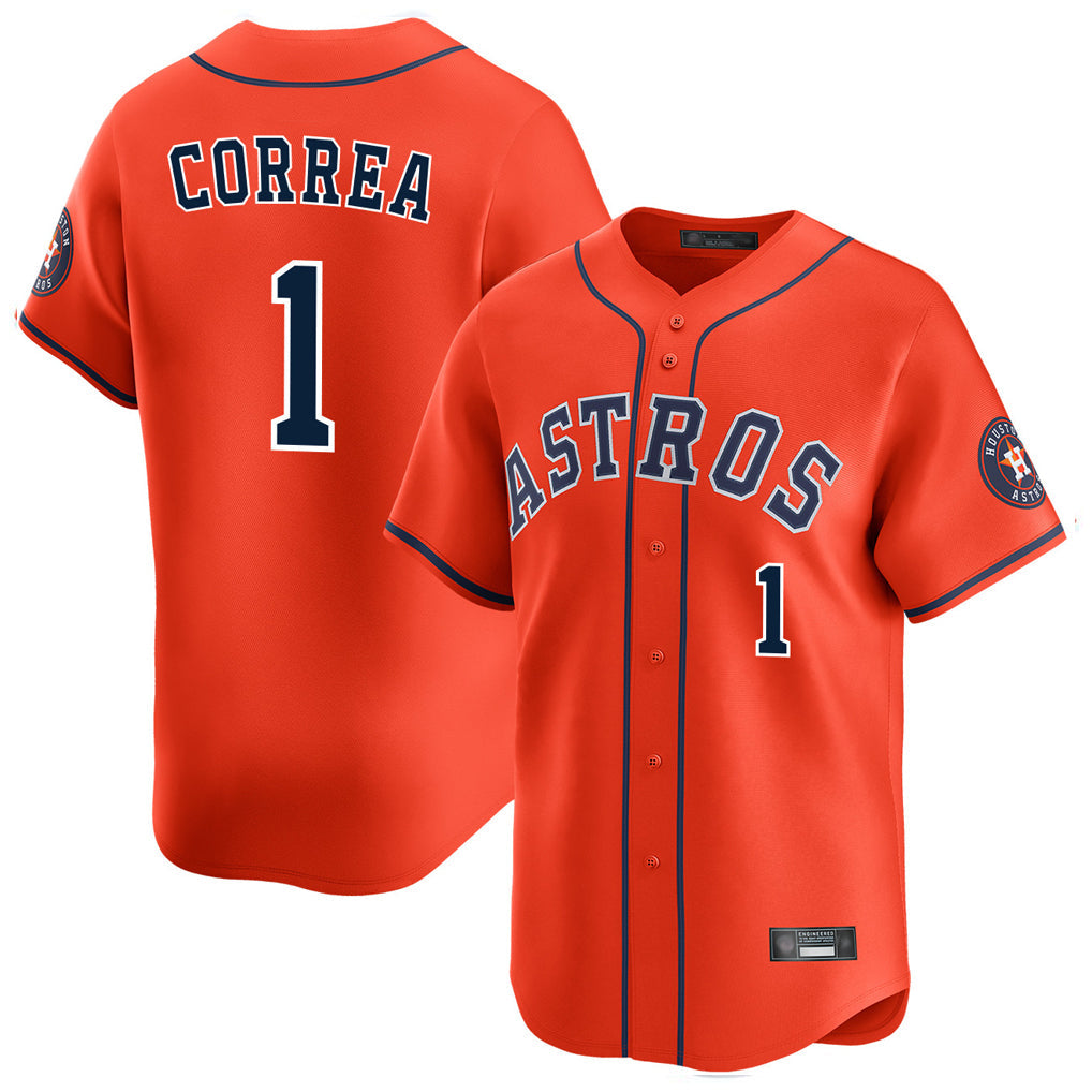 Perkns H.Astros #1 Carlos Correa Player Orange Home Limited Stitched Jerseys