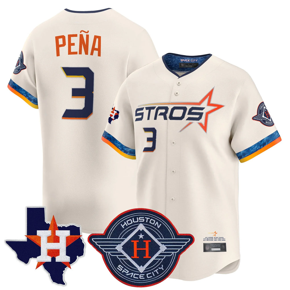 Perkns H.Astros #3 Jeremy Pe?a Player Cream City Connect Texas Patch Vapor Premier Limited Home Stitched Jerseys