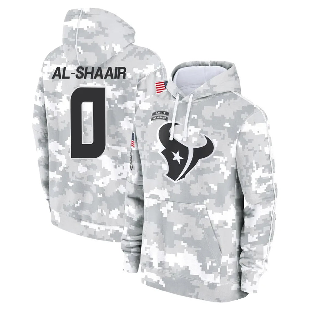 Perkns H.Texans #0 Azeez Al-Shaair Player Arctic Camo Salute to Service Hoodies Limited Game Stitched Jerseys