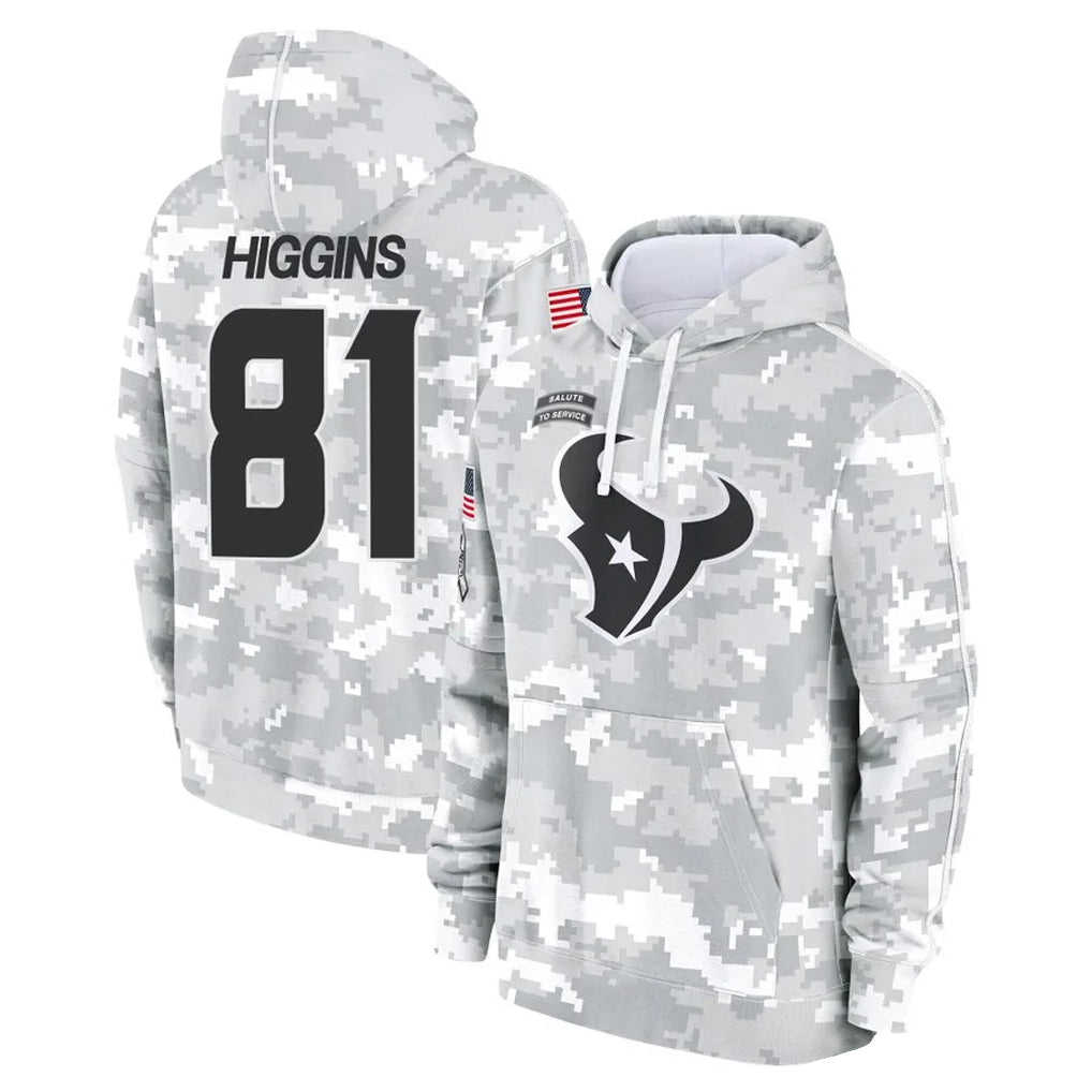Perkns H.Texans #81 Jayden Higgins Player Arctic Camo Salute to Service Hoodies Limited Game Stitched Jerseys
