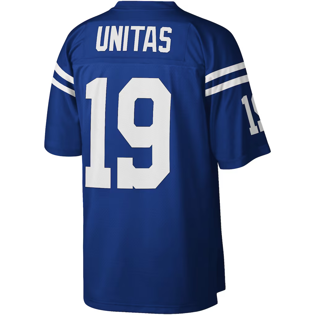 Perkns IN.Colts #19 Johnny Unitas Mitchell & Ness Royal Legacy Replica Stitched Puhic Jersey