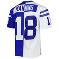 Perkns IN.Colts #18 Peyton Manning Mitchell & Ness Royal-White Split Legacy Replica Stitched Jerseys