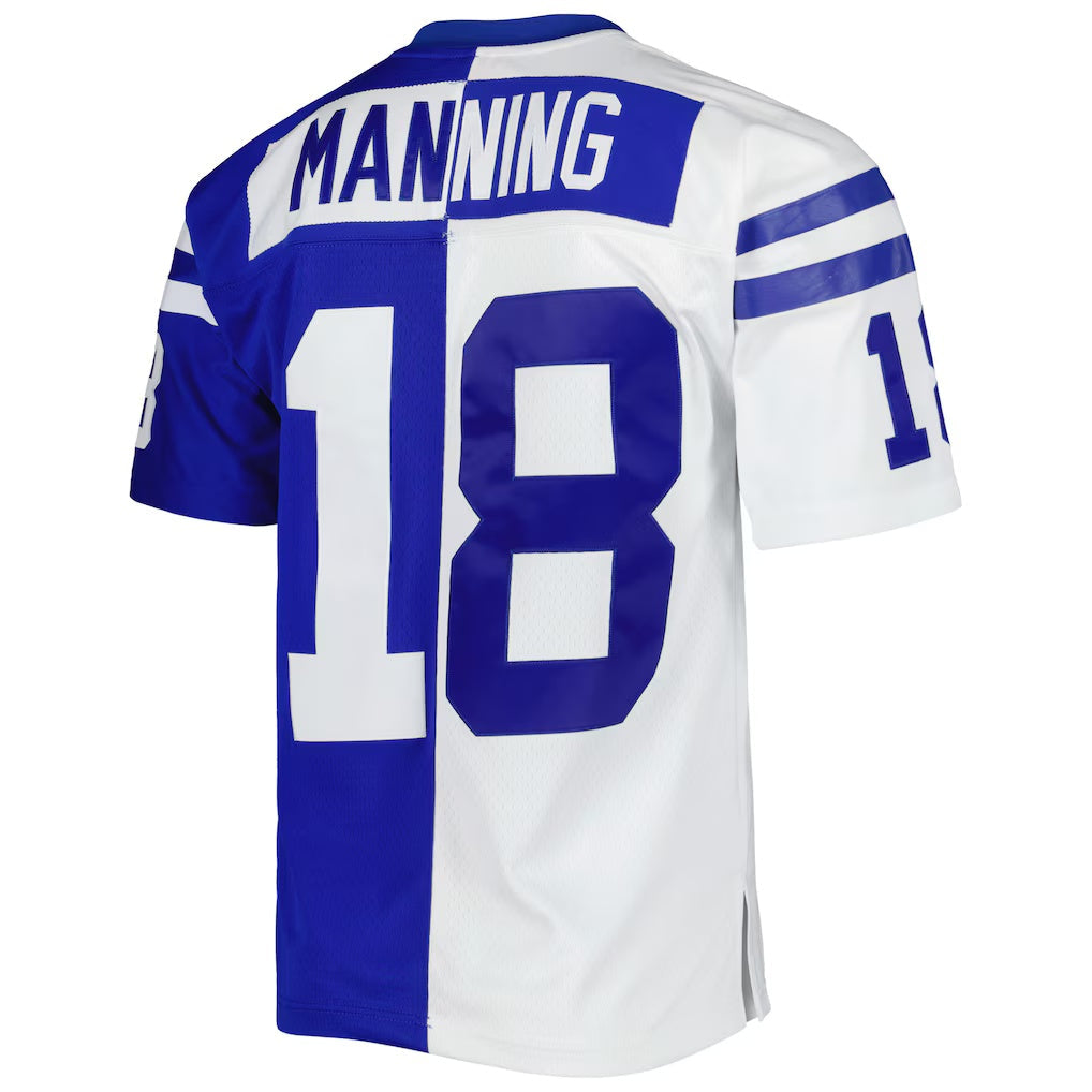 Perkns IN.Colts #18 Peyton Manning Mitchell & Ness Royal-White Split Legacy Replica Stitched Jerseys