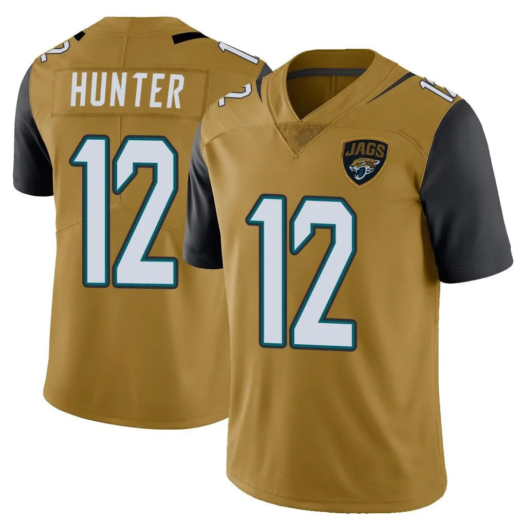 Perkns J.Jaguars #12 Travis Hunter Player Gold Vapor Limited Home Game Stitched Jerseys