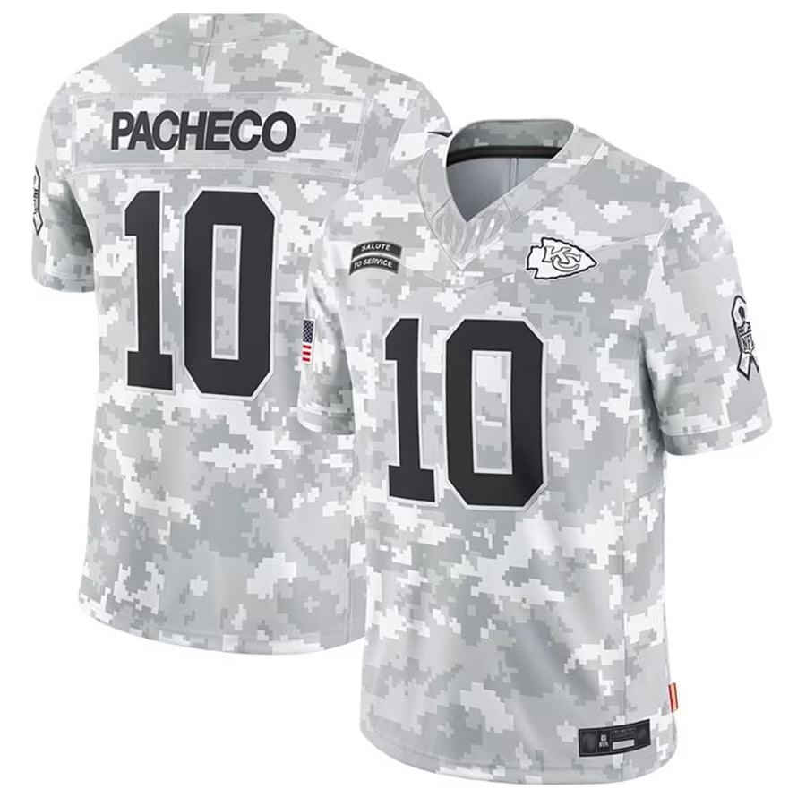 Perkns KC.Chiefs #10 Isiah Pacheco Player Arctic Camo Salute to Service Limited Stitched Jerseys