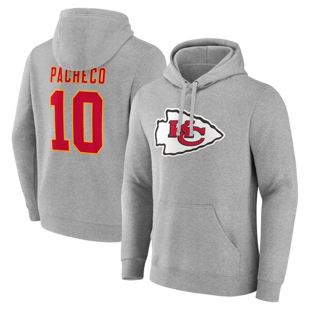Perkns KC.Chiefs #10 Isiah Pacheco Player Gray Pullover Hoodies Stitched Jerseys