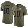 Perkns KC.Chiefs #10 Isiah Pacheco Player Olive Salute To Service Stitched Jerseys