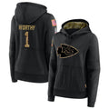 Perkns KC.Chiefs #1 Xavier Worthy Player Black Salute to Service Hoodies Stitched Jerseys