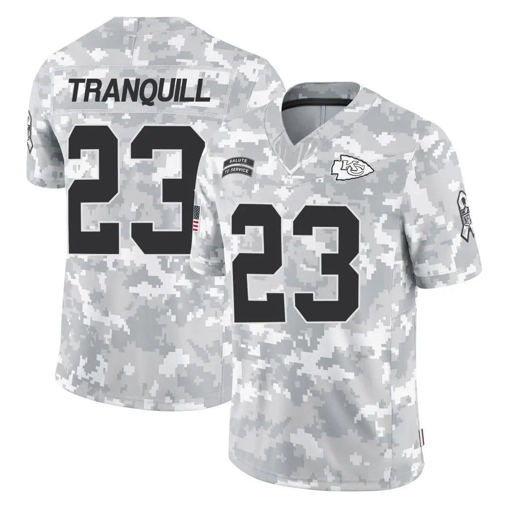 Perkns KC.Chiefs #23 Drue Tranquill Player Arctic Camo Salute To Service Limited Game Stitched Jerseys