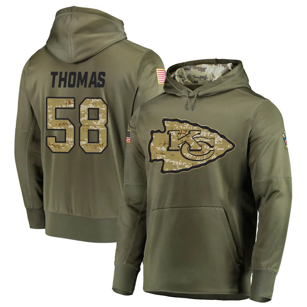 Perkns KC.Chiefs #58 Derrick Thomas Player Salute to Service Limited Olive Hoodies Stitched Jerseys