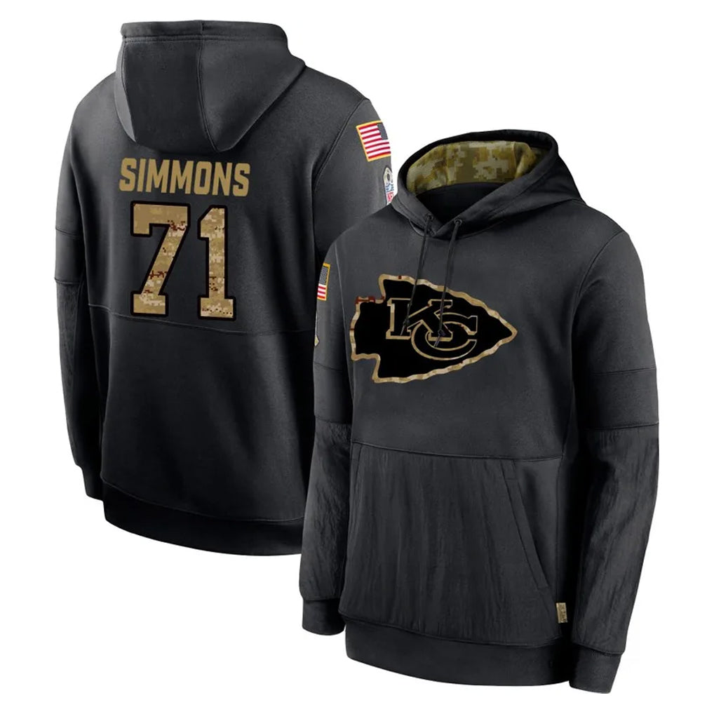 Perkns KC.Chiefs #71 Josh Simmons Player Black Salute to Service Hoodies Limited Game Stitched Jerseys