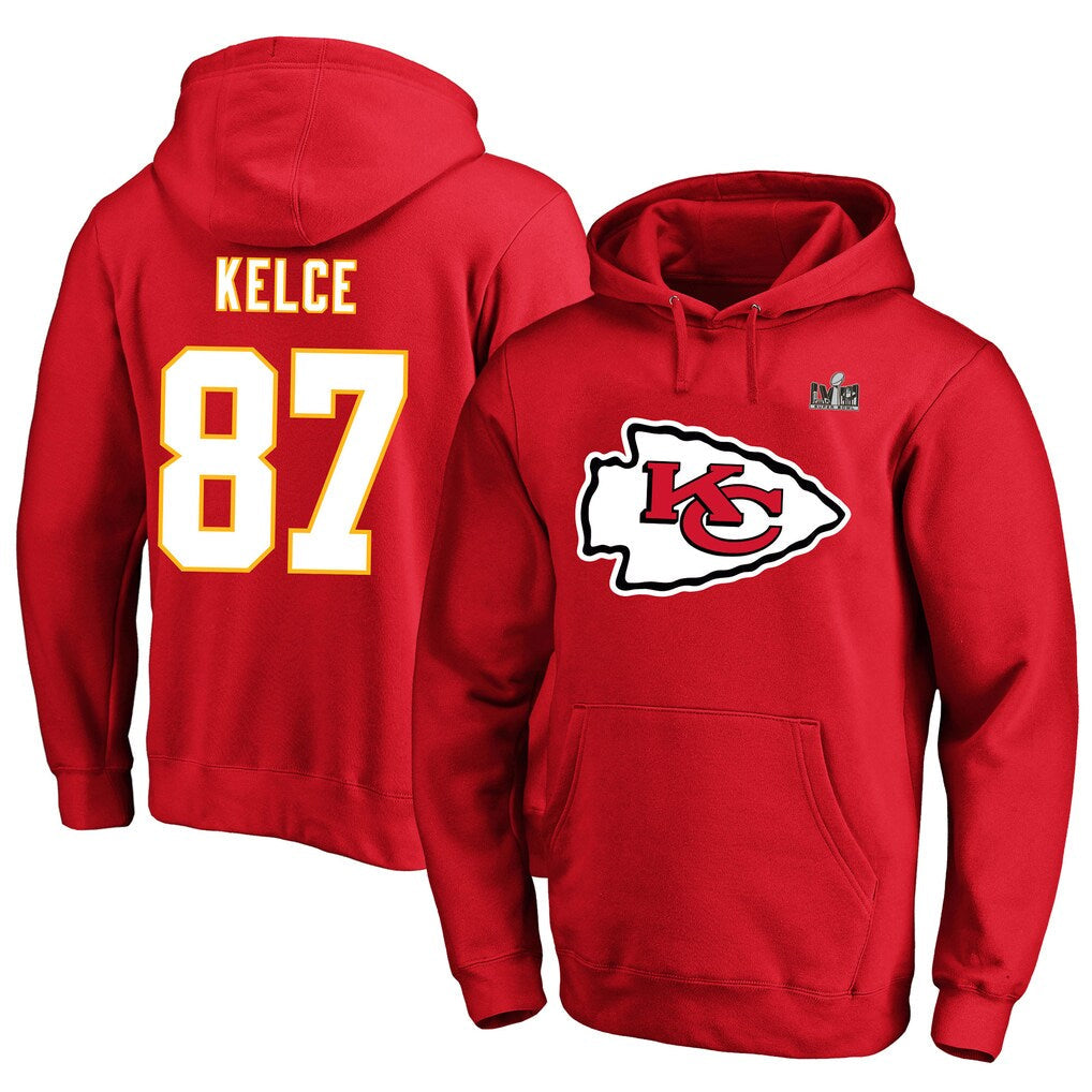 Perkns KC.Chiefs #87 Travis Kelce Player Red Pullover Hoodies Stitched Jerseys