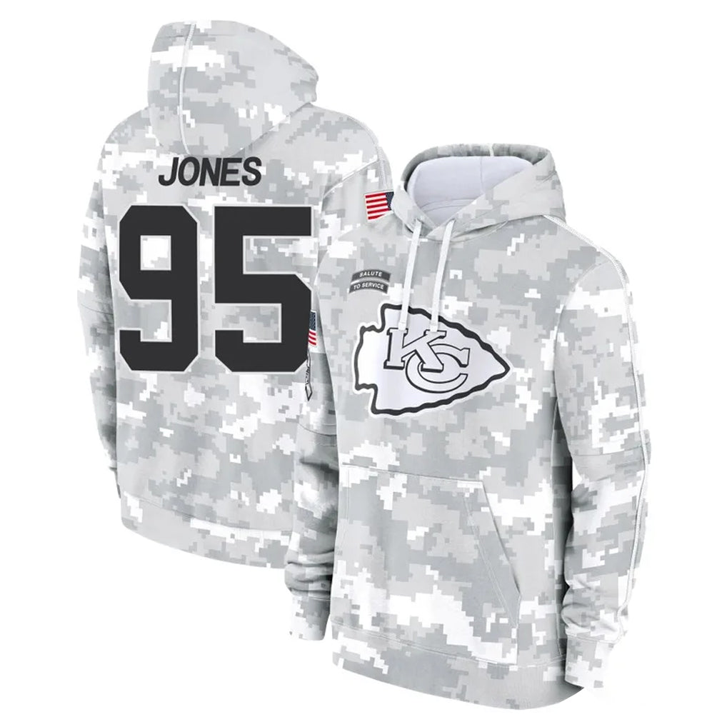 Perkns KC.Chiefs #95 Chris Jones Player Arctic Camo Salute to Service Hoodies Limited Game Stitched Jerseys