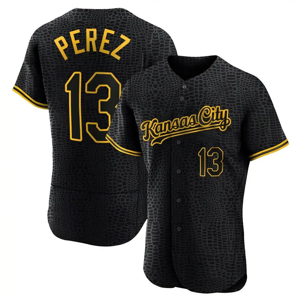 Perkns KC.Royals #13 Salvador Perez Player Black Snake Skin City Limited Elite Stitched Jersey