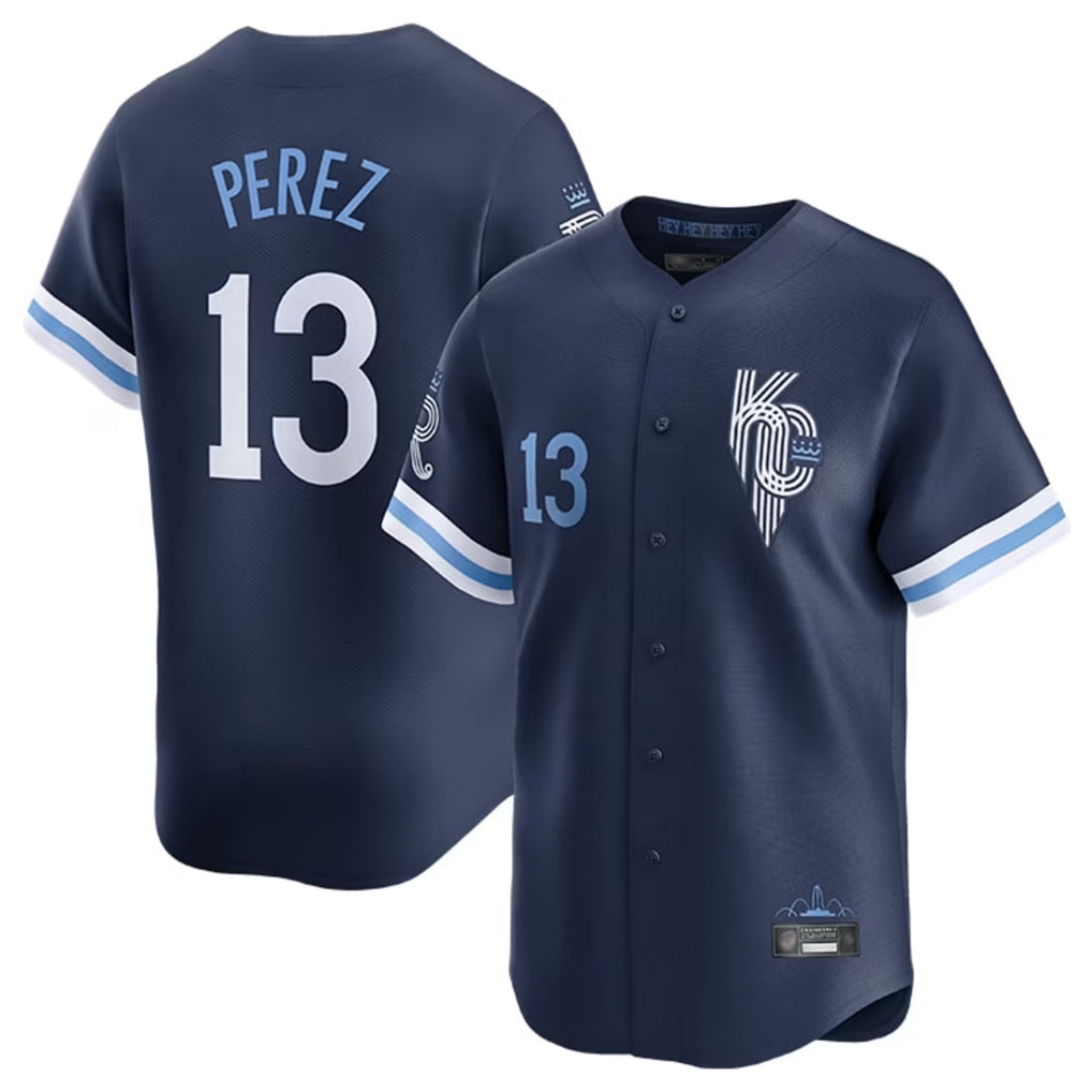 Perkns KC.Royals #13 Salvador Perez Player Navy City Connect Limited Home Stitched Jerseys