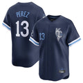 Perkns KC.Royals #13 Salvador Perez Player Navy City Connect Limited Home Stitched Jerseys