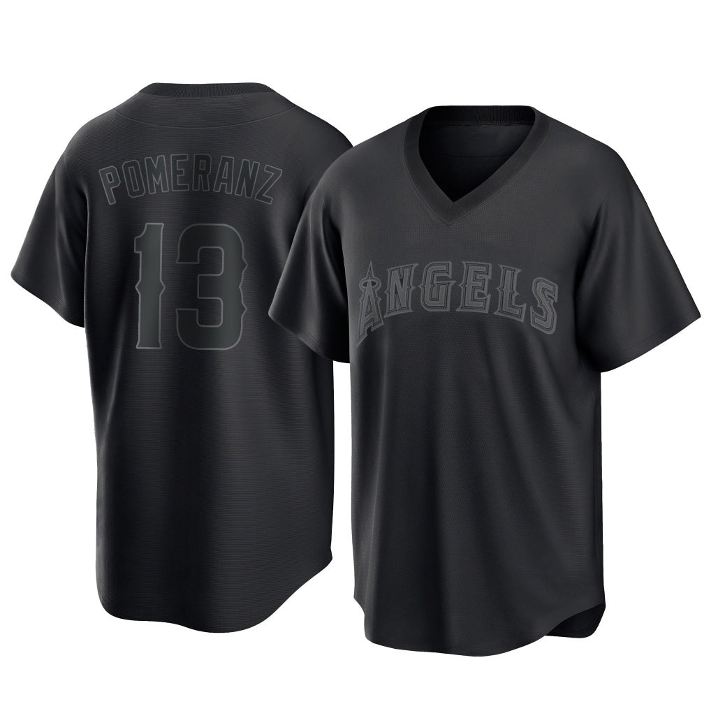 Perkns LA.Angels #13 Drew Pomeranz Player Black Pitch Fashion T-shirt Stitched Jerseys