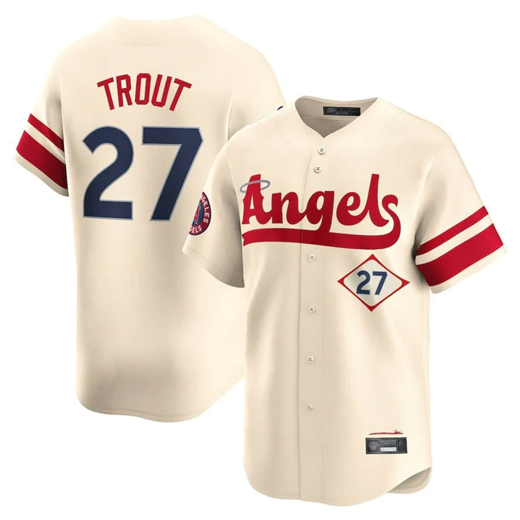 Perkns LA.Angels #27 Mike Trout Player Cream City Connect Limited Home Stitched Jerseys