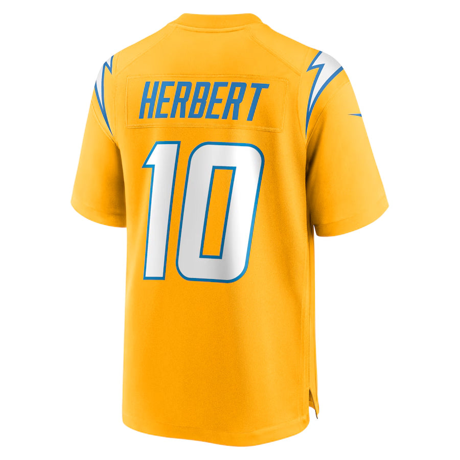 Perkns LA.Chargers #10 Justin Herbert Player Gold Home Game Stitched Jerseys