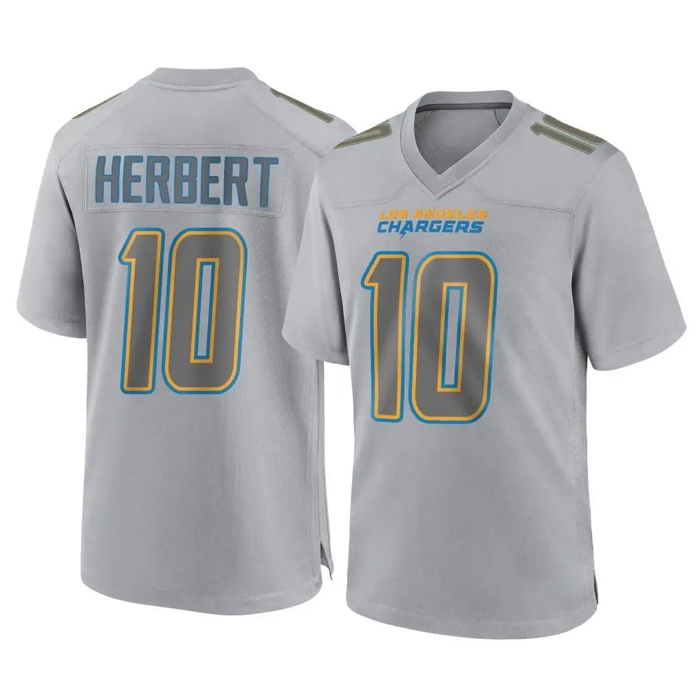 Perkns LA.Chargers #10 Justin Herbert Player Gray Atmosphere Fashion Home Game Stitched Jerseys