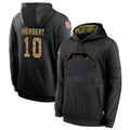 Perkns LA.Chargers #10 Justin Herbert Player Salute To Service Black Hoodies Game Stitched Jerseys