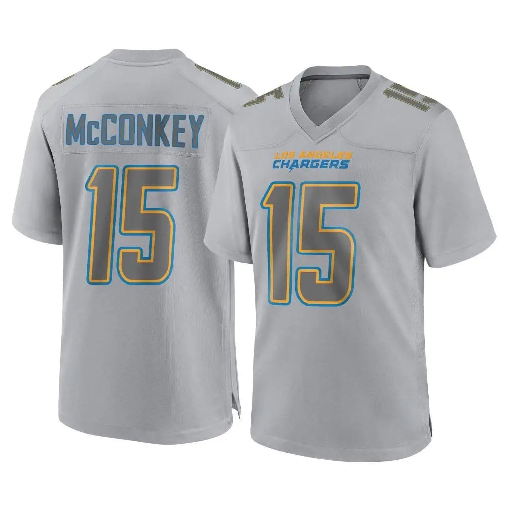 Perkns LA.Chargers #15 Ladd McConkey Player Gray Atmosphere Fashion Home Game Stitched Jerseys